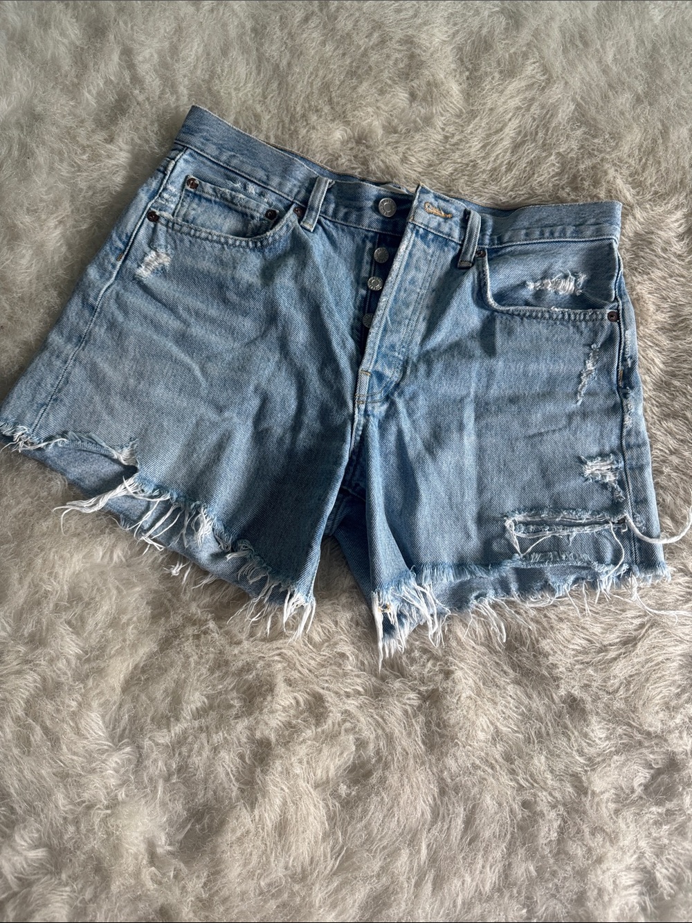 Agolde Parker Blue Distressed High-Rise Jean Shorts